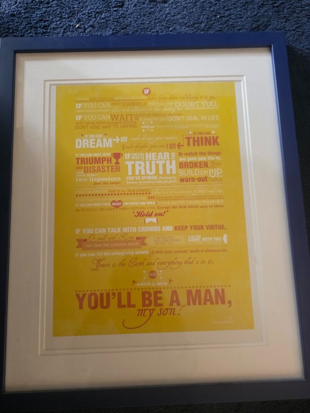 Like new blue and yellow framed print - "If for Boys" by Rudyard Kipling